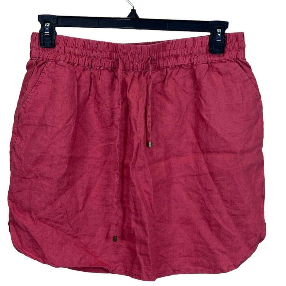 St Tropez West Red Linen Skirt Womens Size L 32x17 Pleated Pockets